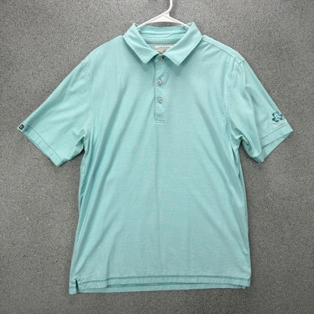 Ballyneal Linksoul Mens M Polo Shirt Mint Green White Stripe Golf Luxury - Picture 2 of 12
